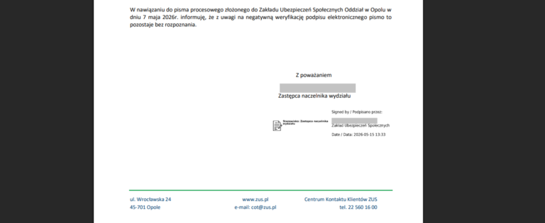 ZUS odrzucił pismo złożone profilem zaufanym. Co z tego wynika — i dlaczego to może być poważny problem